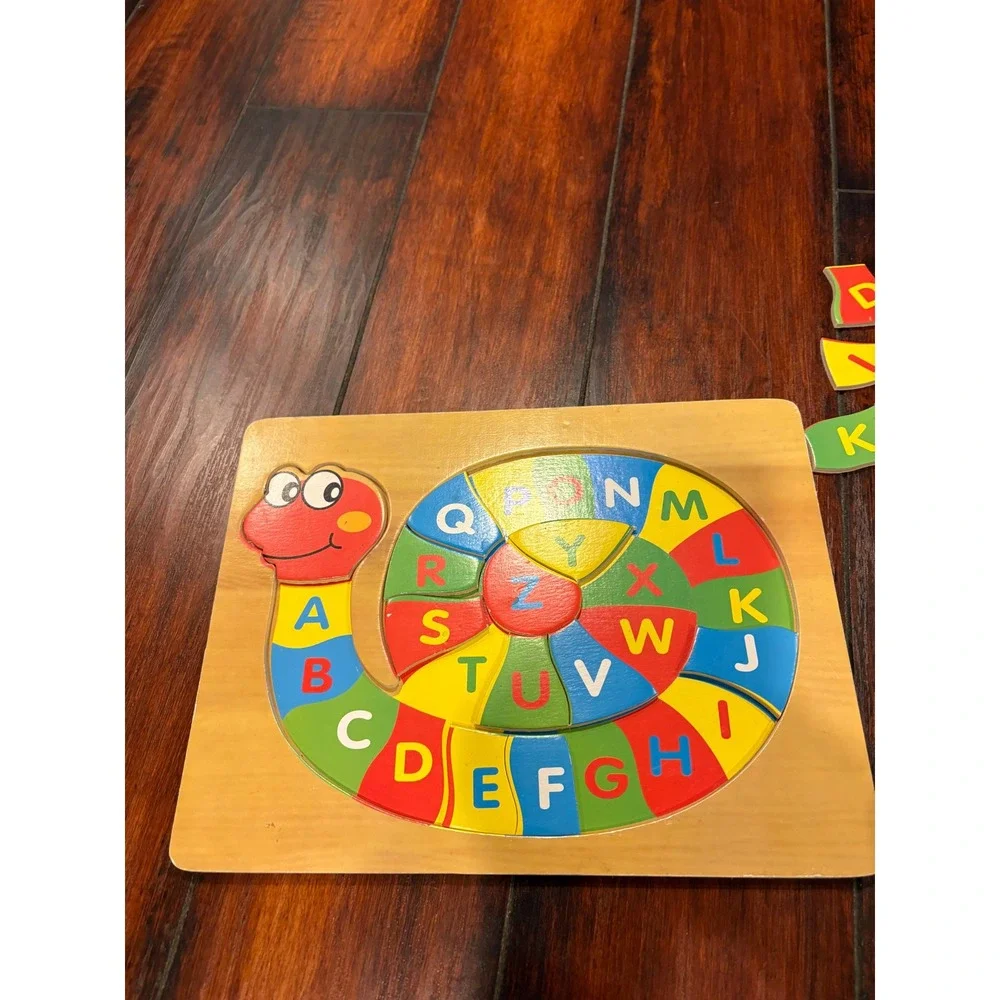Real Wood Toys Alphabet Snail‎ Puzzle Educational Learning Alphabet ABC